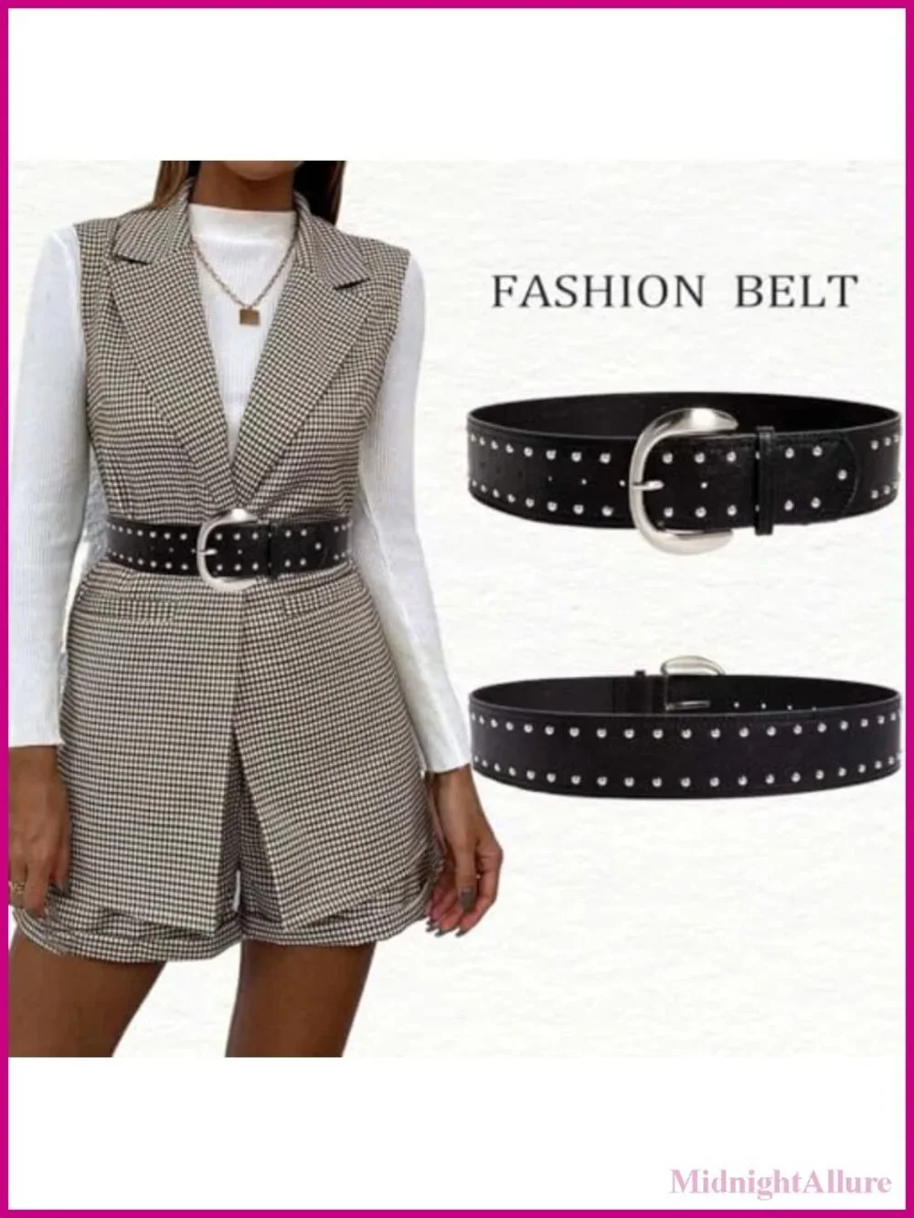 Punk Studded Wide Belt PU Leather Chunky Waist Belt Western Cowgirl